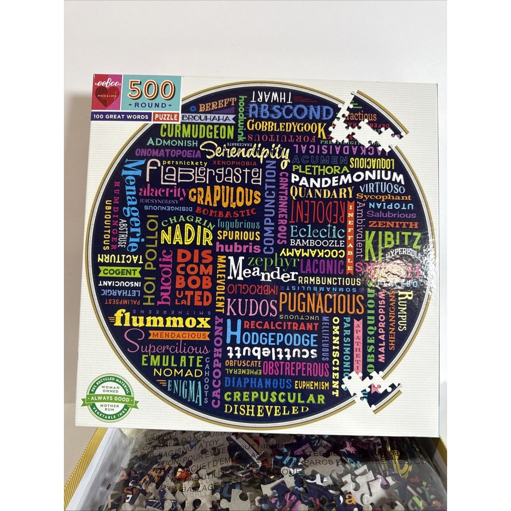 Eeboo 500Pc Round Jigsaw Puzzle 100 Great‎ Words